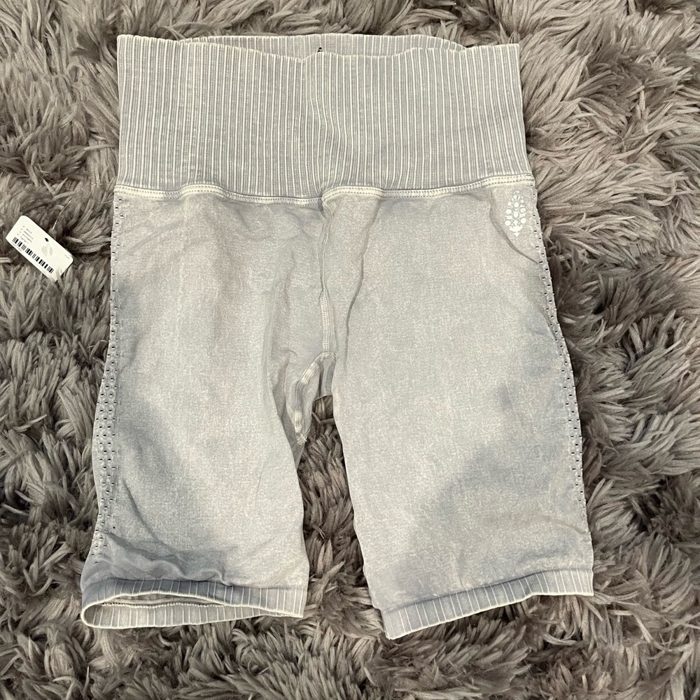 Free People Light Gray Striped Shorts